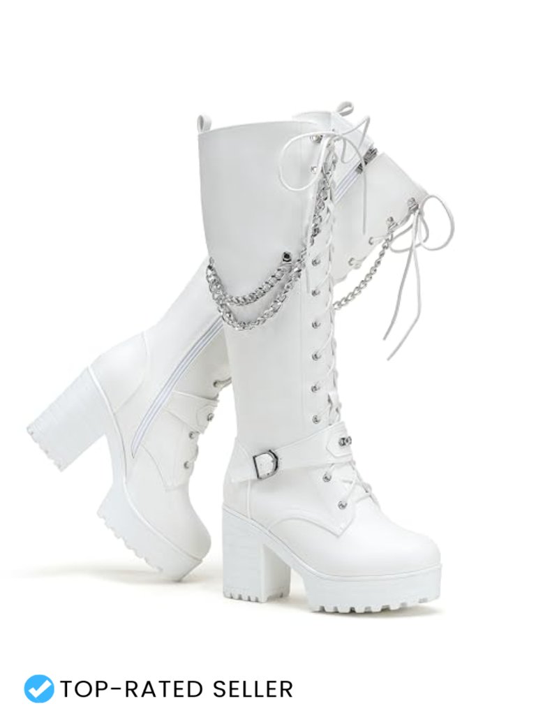 Platform Block Heels Knee High Boots Lace Up Combat Style